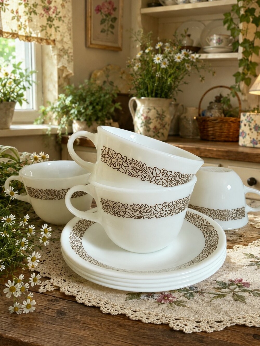Pyrex Woodland Brown Flat Cup & Saucer Set